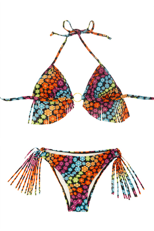 Rainbow Daisy Fringe O-Ring Bikini - ALAMAE