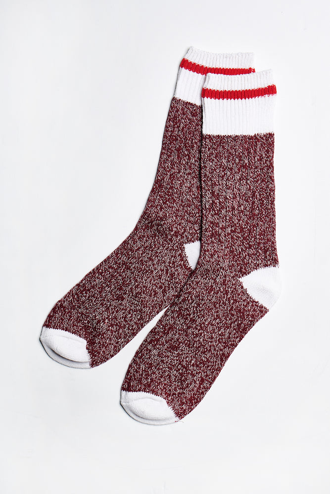 Blair Crew Socks in Burgundy-White - ALAMAE