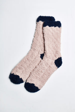 Ellie Fuzzy Socks in Beige-Navy - ALAMAE