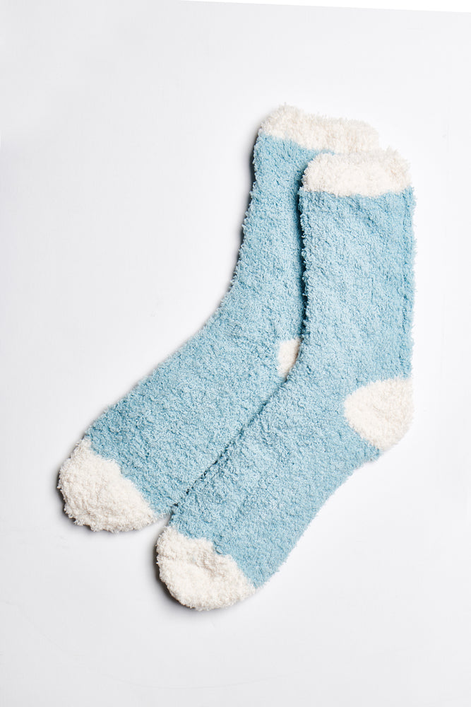 Ellie Fuzzy Socks in Blue-White - ALAMAE