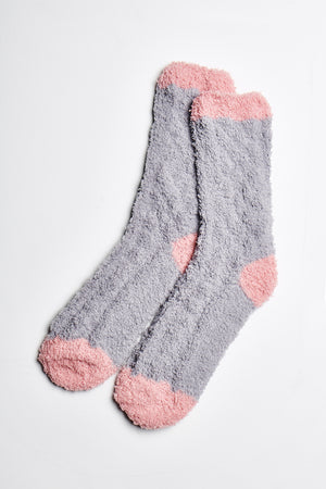 Ellie Fuzzy Socks in Grey-Pink - ALAMAE