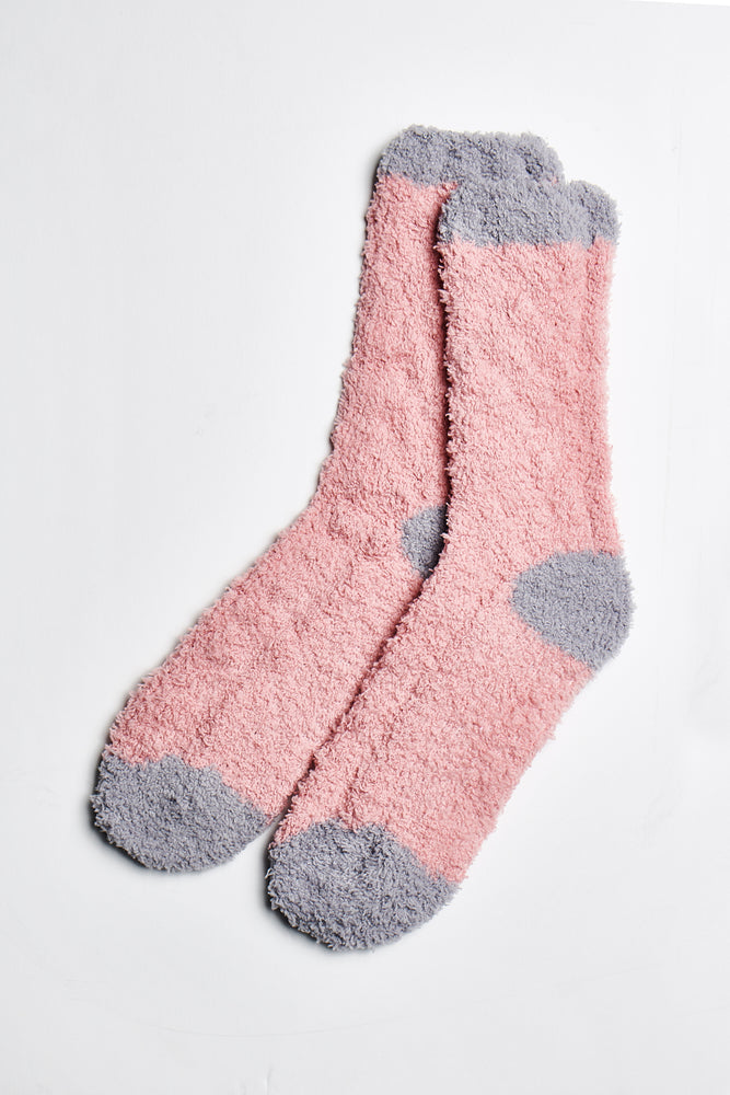 Ellie Fuzzy Socks in Pink-Grey - ALAMAE