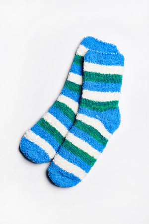 Frankie Fuzzy Striped Socks in Blue-White-Green - ALAMAE