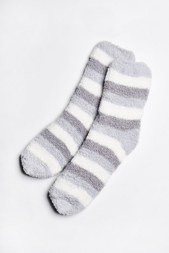 Frankie Fuzzy Striped Socks in Grey-White-Dark-Grey - ALAMAE