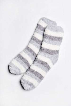 Frankie Fuzzy Striped Socks in Grey-White-Dark-Grey - ALAMAE