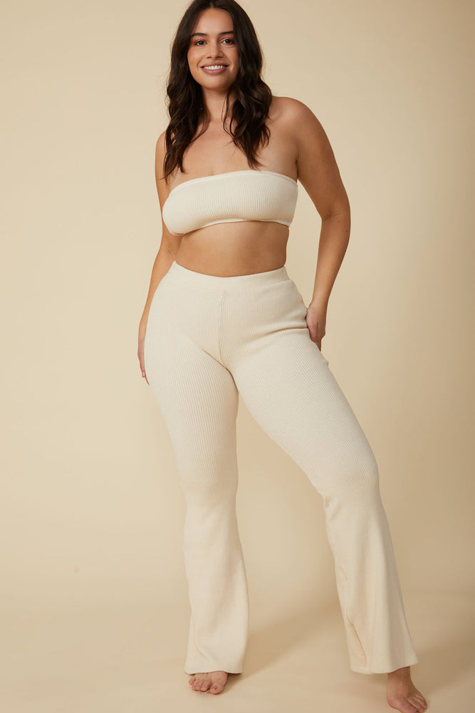 Gia Rib Flare Pant in Natural White - ALAMAE
