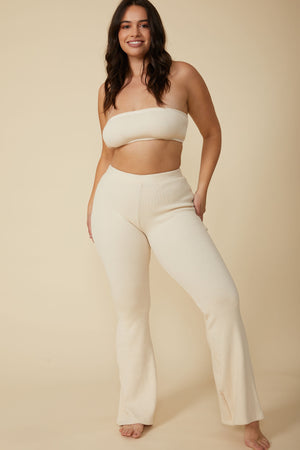 Gia Rib Flare Pant in Natural White - ALAMAE