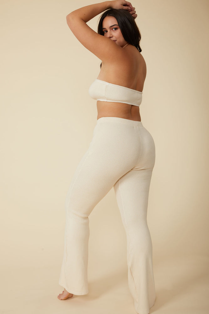 Gia Rib Flare Pant in Natural White - ALAMAE